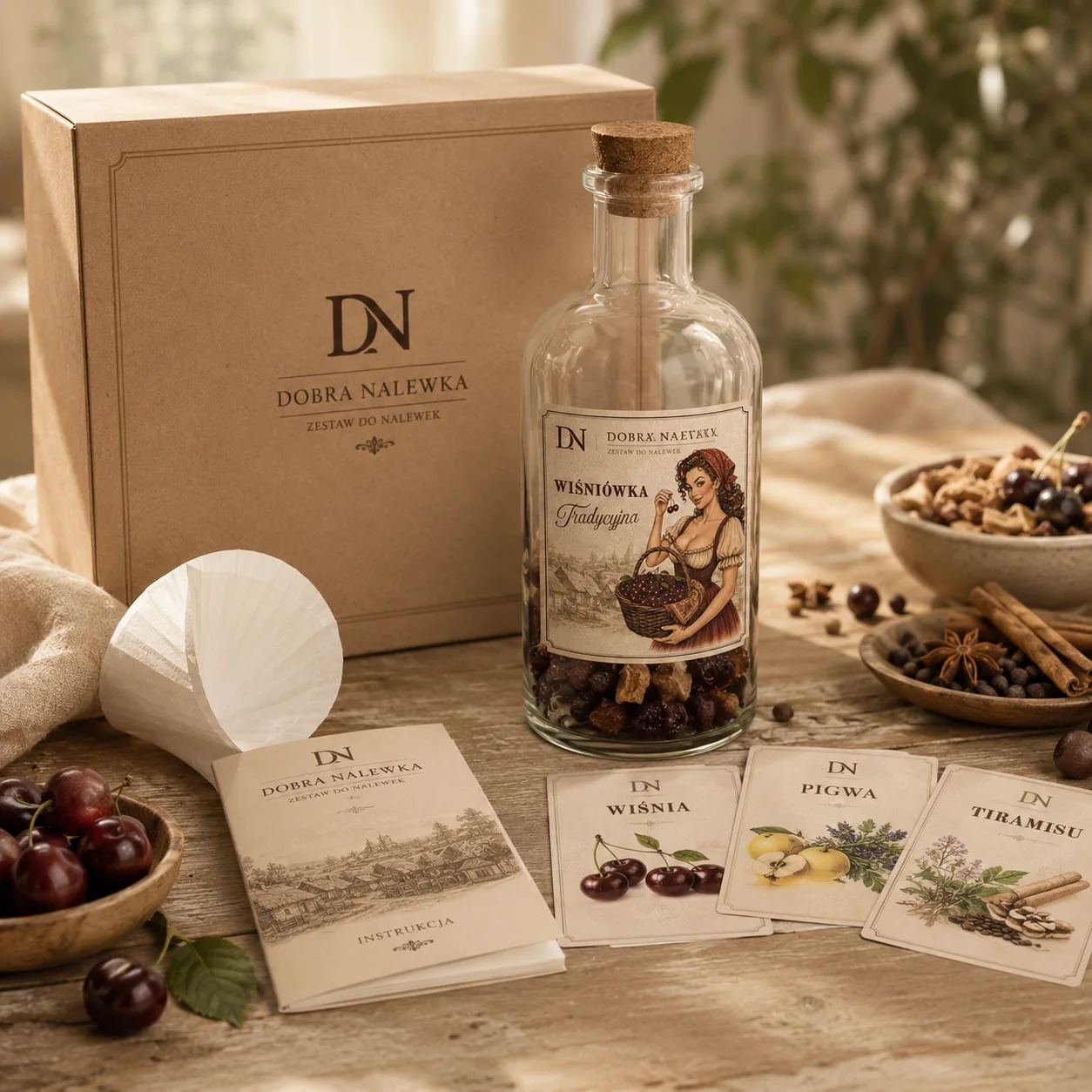 Skomponowanie i zamówienie butelki z owocami do nalewki