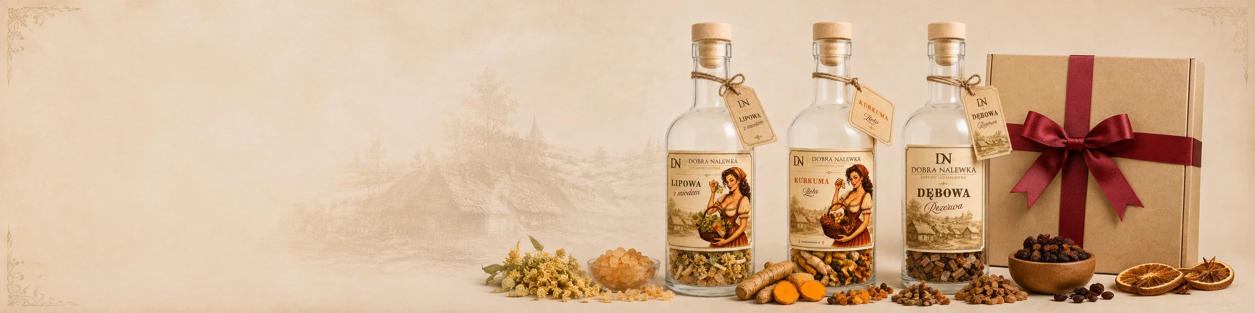 Naturalne owoce, zioła i susz w butelce do nalewek