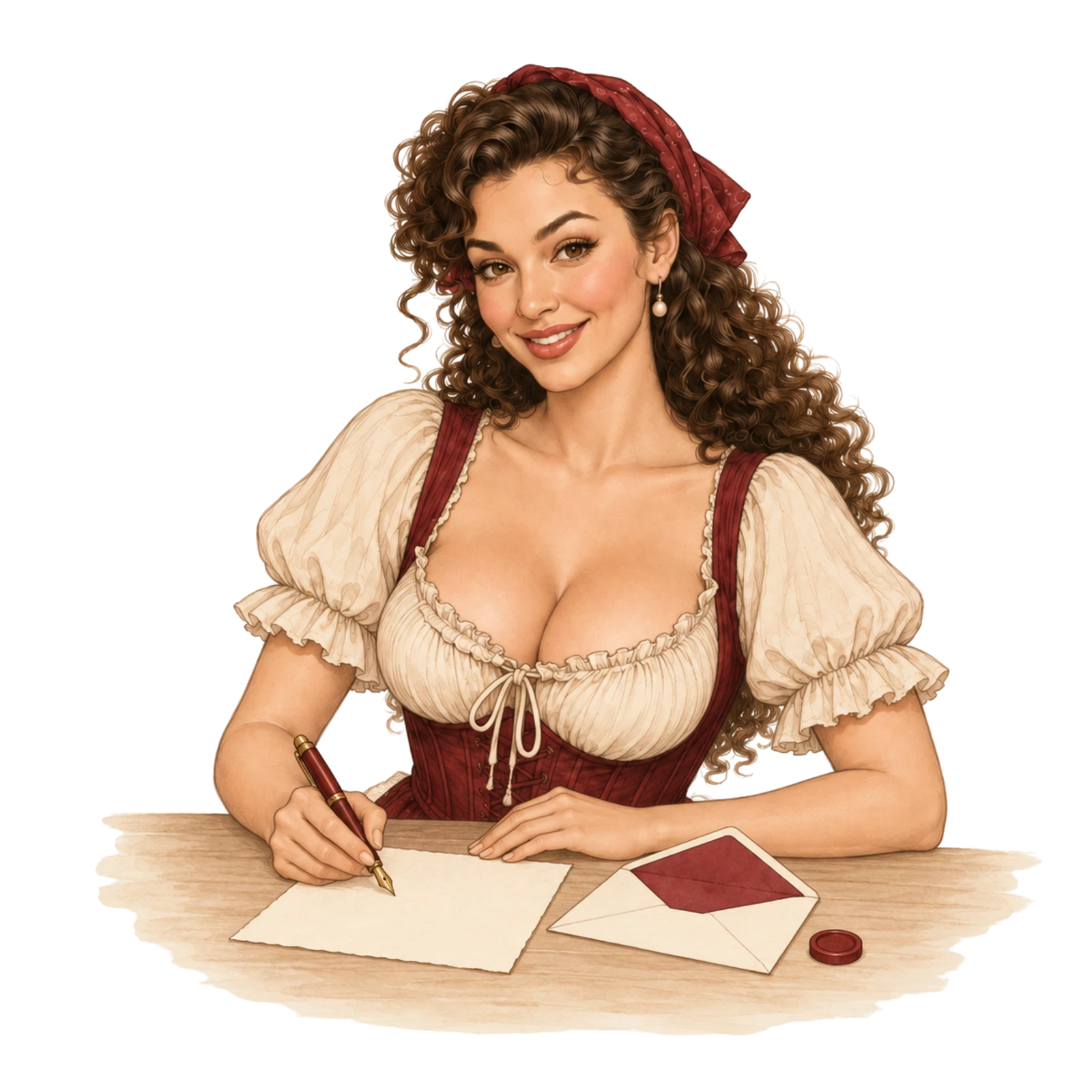 Hania pisze list obok koperty — ilustracja Dobra Nalewka